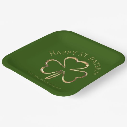 Assiettes En Carton Happy St. Patrick Green et Gold Shamrock Clover (Angulaire)