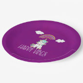 Assiettes En Carton Happy Vibes Typographie Awesome Rainbow & Unicorn (Angle)