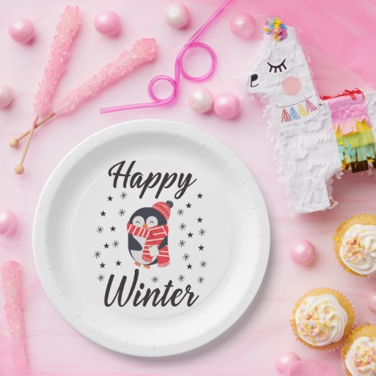 Assiettes En Carton Happy Winter, mignon Penguin (Fête)