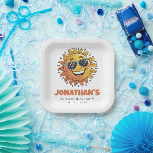 Assiettes En Carton Happy Yellow Sun with Sunglasses Birthday Party (Fête)