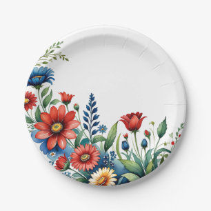 Assiettes En Carton Harmonie florale patriotique