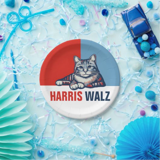 Assiettes En Carton Harris Walz 2024 Manifestement Red Blue Cat (Fête)