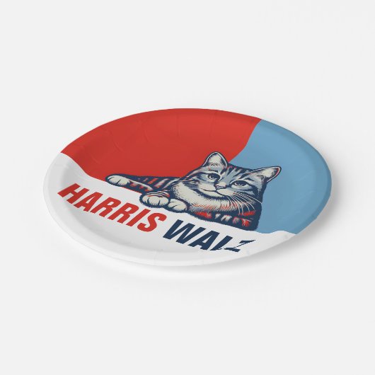 Assiettes En Carton Harris Walz 2024 Manifestement Red Blue Cat (Angle)