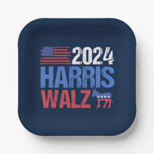 Assiettes En Carton Harris Walz Election Night Party Blue 2024