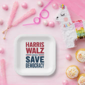 Assiettes En Carton Harris Walz sauve la démocratie (Fête)