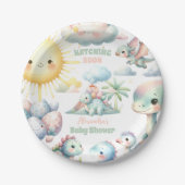 Assiettes En Carton Hatching Pastel Whimsical Bientôt Baby shower Dino (Devant)