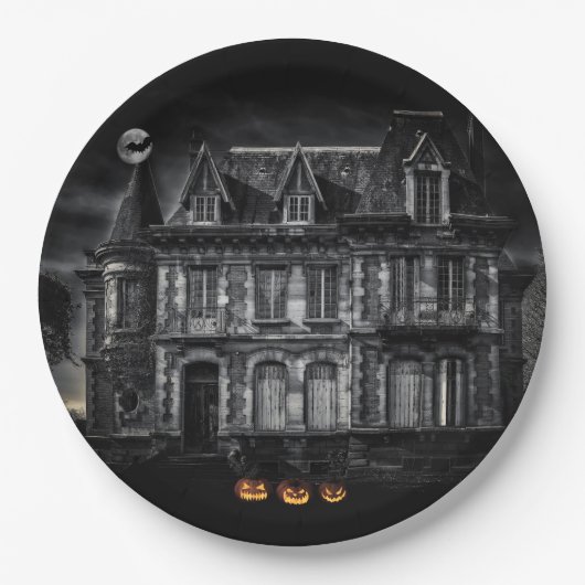 Assiettes En Carton Haunted House Halloween (Devant)