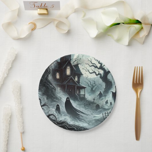Assiettes En Carton Haunting Night Effrayant Haunted Maison Halloween (Mariage)