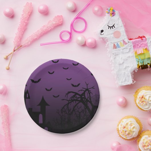 Assiettes En Carton Haunween House Bats Trees (Fête)