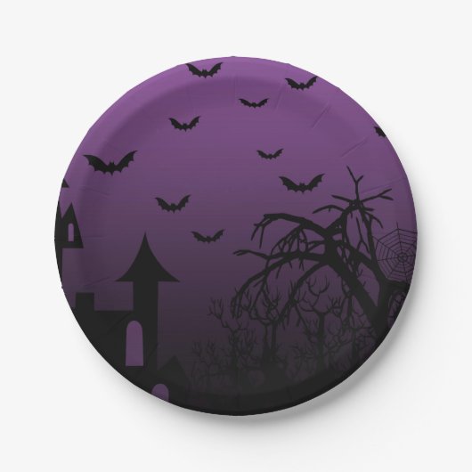 Assiettes En Carton Haunween House Bats Trees (Devant)