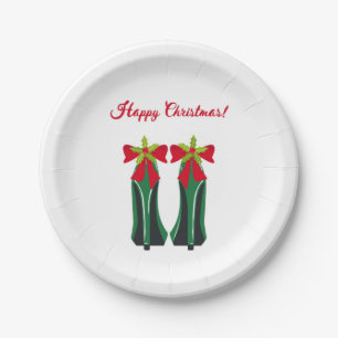 Assiettes En Carton Haut talons verts avec les vaches de Noël