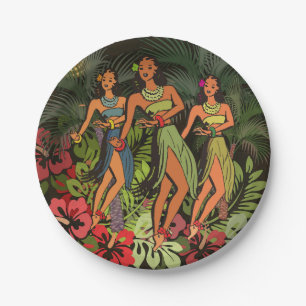 Assiettes En Carton Hawaii Aloha Palm Hula Art Design