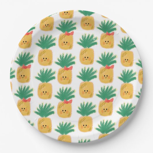 Assiettes En Carton Hawaii mignon ananas Tropical Anniversaire (Devant)