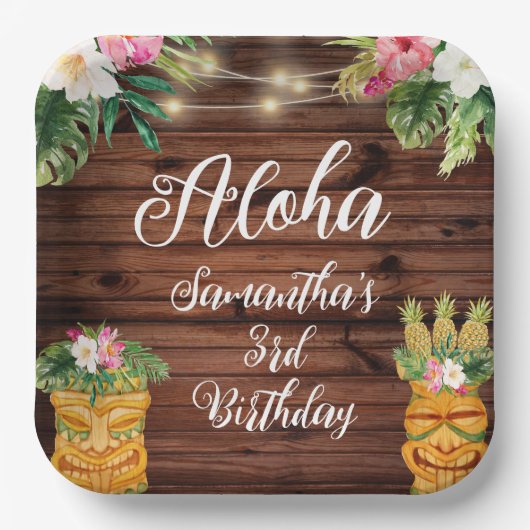 Assiettes En Carton Hawaiian Aloha Tropical Birthday Luau Party (Recto)