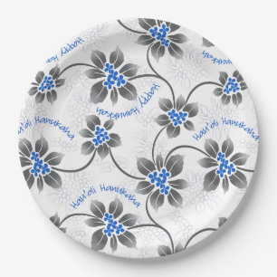 Assiettes En Carton Hawaiian Holly Hanoukka Blue Floral