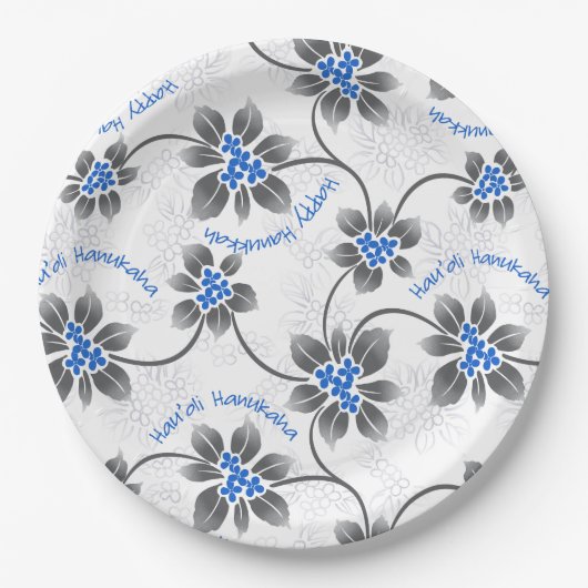 Assiettes En Carton Hawaiian Holly Hanoukka Blue Floral (Devant)