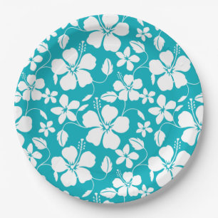 ASSIETTES EN CARTON HAWAIIAN HULA (HIBISCUS) TURQUOISE