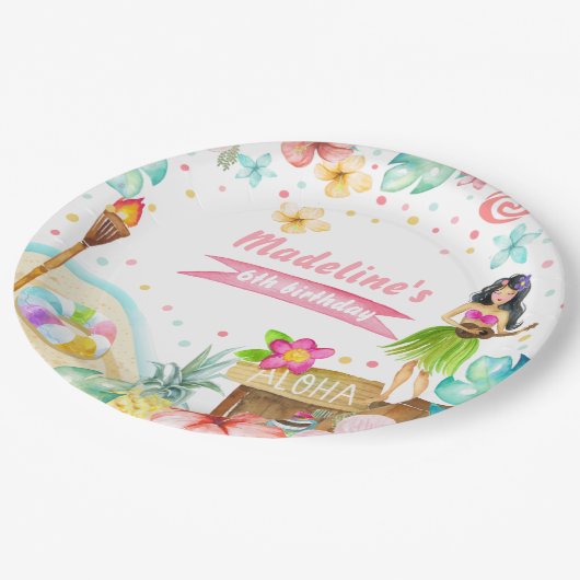 Assiettes En Carton Hawaiian Luau Anniversaire Tropical Pool Party Pas (Angle)