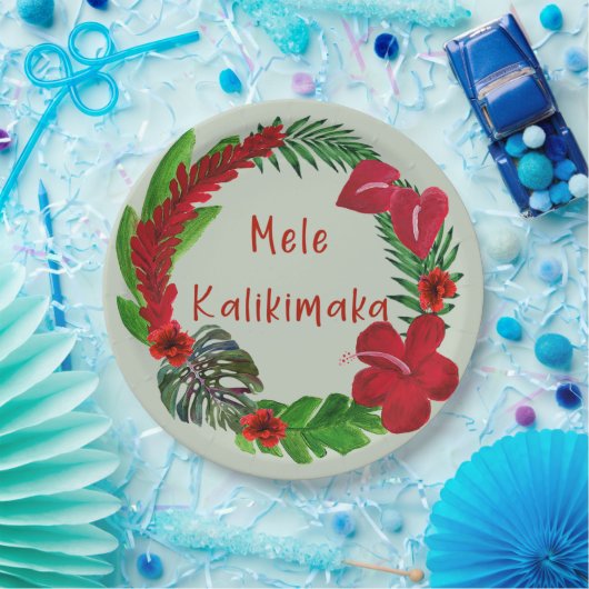 Assiettes En Carton Hawaiian Mele Kalikimaka couronne tropicale (Fête)