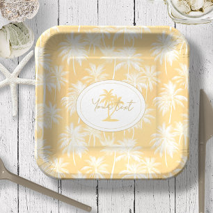 Assiettes En Carton Hawaiian Palm Tree Silhouette Motif Gold ID1093