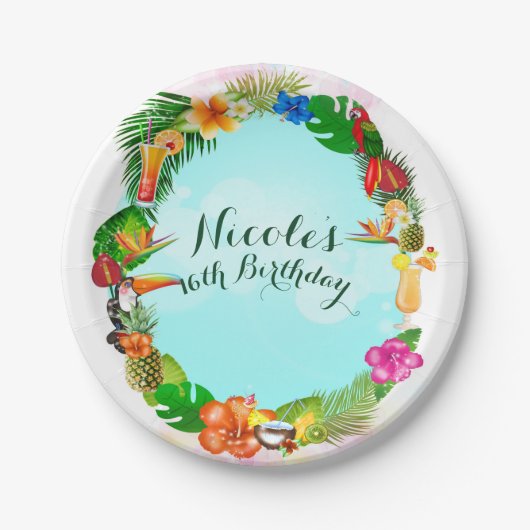Assiettes En Carton Hawaiian Tropical Summer Things Frame Luau Party (Devant)