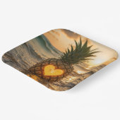Assiettes En Carton Heart Carved In a Pineapple On a Beach (Angulaire)