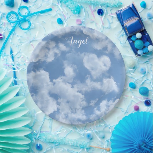 Assiettes En Carton Heart Cloud Ciel mignon Moderne Bleu Personnalisé (Fête)