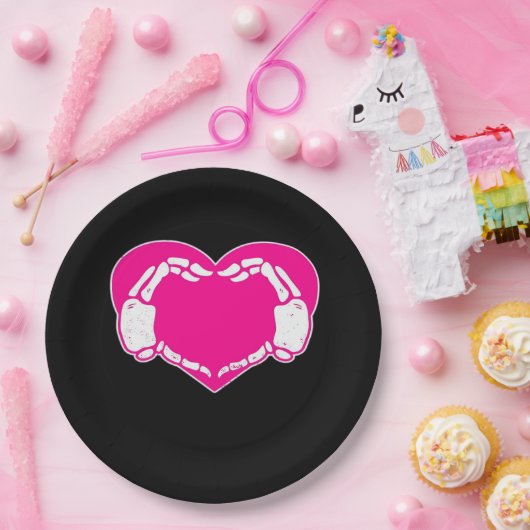 Assiettes En Carton Heart Skeleton mains gothique Valentine classique (Fête)
