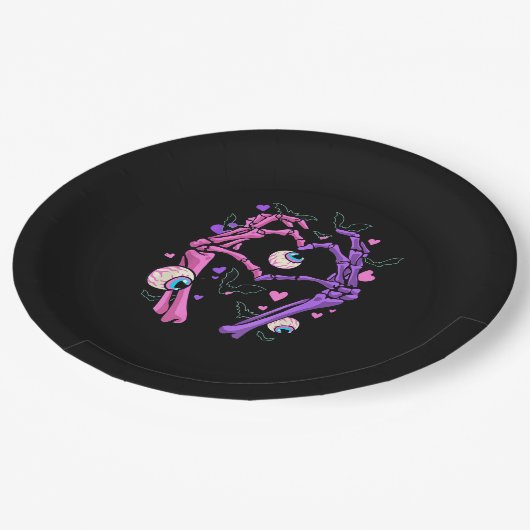 Assiettes En Carton Heart Skeleton Mains - Halloween Pastel Goth Eyeba (Angle)