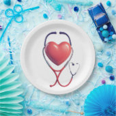 Assiettes En Carton Heart & Stethoscope Paper Plate | Medical Party Su (Fête)