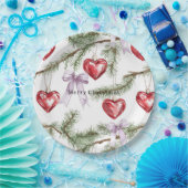 Assiettes En Carton Hearts Trees Red Purple Bows Christmas (Fête)