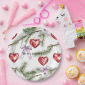 Assiettes En Carton Hearts Trees Red Purple Bows Christmas (Fête)
