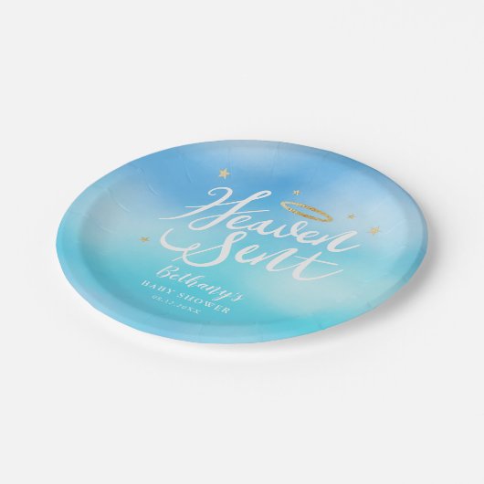 Assiettes En Carton Heaven envoyé Christian Thème Baby shower Bleu (Angle)