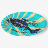 Assiettes En Carton Hélicoptère bleu (Angle)