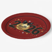 Assiettes En Carton Hello 2026 Red Glitter Sparkle Design (Angle)