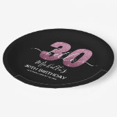 Assiettes En Carton Hello 30! Modern 30th birthday Pink glitter (Angle)