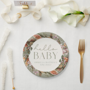 Assiettes En Carton HELLO BABY   Botanique Sage Boho