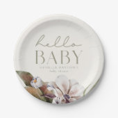 Assiettes En Carton HELLO BABY | Sage botanique d'automne et ivoire (Devant)