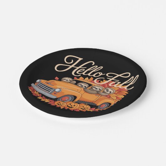 Assiettes En Carton Hello Fall Funny Sloth Halloween pumkin Classic T- (Angle)
