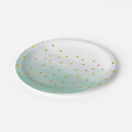 Assiettes En Carton Hello Gold Mint Confetti Ombre (Angle)
