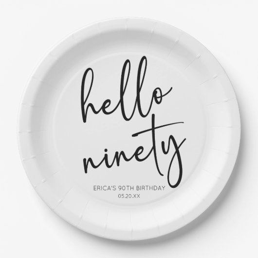 Assiettes En Carton Hello Ninety Minimalist Simple 90th Birthday Party (Devant)