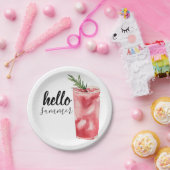 Assiettes En Carton Hello Summer Watercolor Red Cherry Cocktail (Fête)