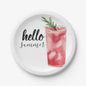 Assiettes En Carton Hello Summer Watercolor Red Cherry Cocktail (Devant)