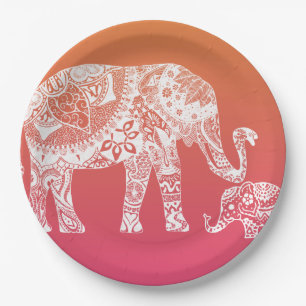 Assiettes En Carton Henna Elephant - Inspiration indienne