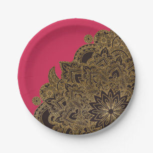 Assiettes En Carton Henné à la mode mignon de fleur de parties