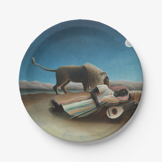 Assiettes En Carton Henri Rousseau Dormir Gitan Lion Peinture (Devant)
