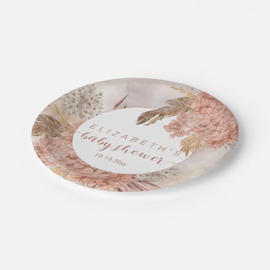 Assiettes En Carton Herbe Boho Pampas | Hydrangeas Fille Baby shower P (Angle)