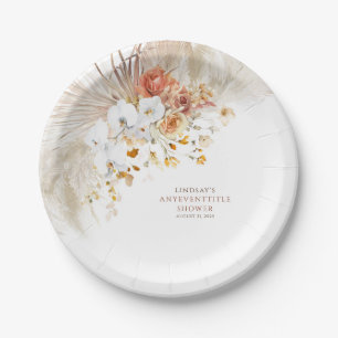 Assiettes En Carton Herbe de Pampas Bohème Terracotta Fleurs Toute Réc