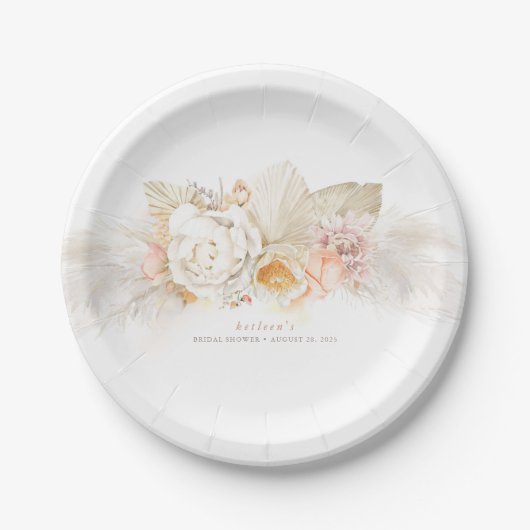 Assiettes En Carton Herbe de Pampas pastel doux et fleurs tendres (Devant)
