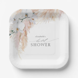Assiettes En Carton Herbe de Pampas plumeuse Orchidées blanches Baby S